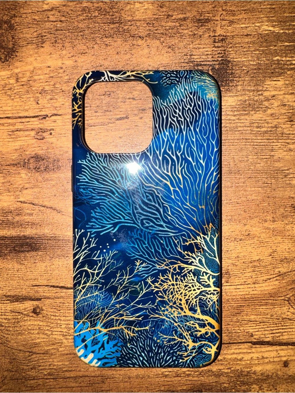 Blue & Gold Coral Pattern Phone Case - I phone 15 pro max
